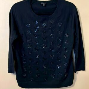 Talbots Snowflakes Women Sweater Black Lambswool Blend 3/4 Sleeves Size M